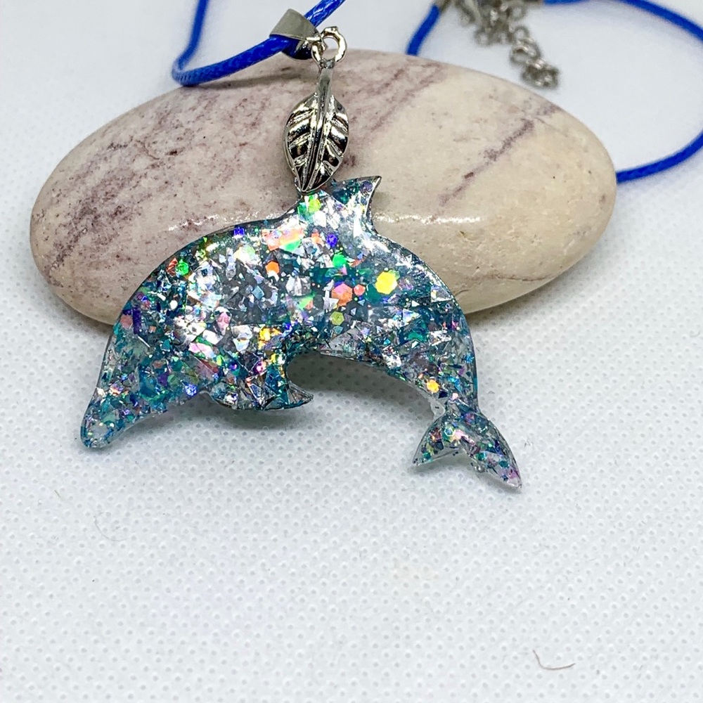 Dolphin glitter necklace, Dolphin girl necklace
